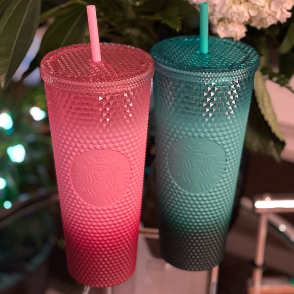 NEW SET✨Starbucks 2022 Holiday Bling Gradient Venti Mint & Pink Blush Tumblers - Picture 1 of 7